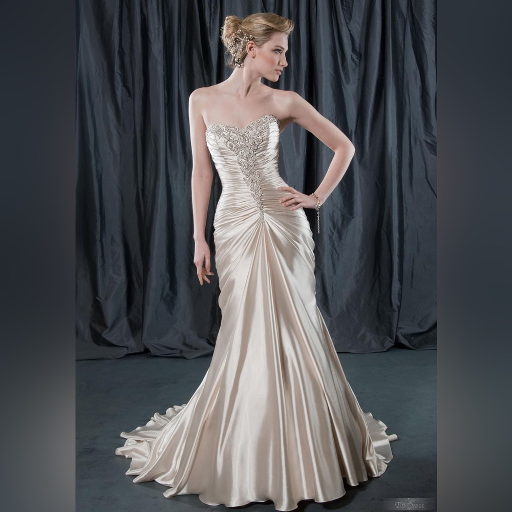 Alfred Sung satin ruched bridal gown